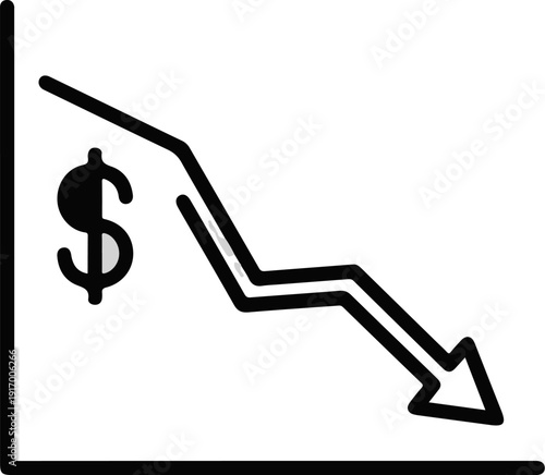 A graph illustrating a downward trend with a dollar sign