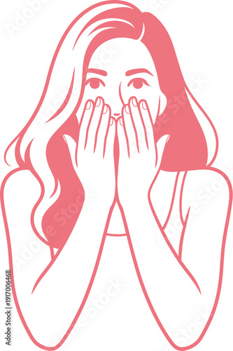 A surprised woman covering her mouth with her hands in a shocked expression