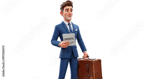 Confident businessman holding confidential documents and briefcase