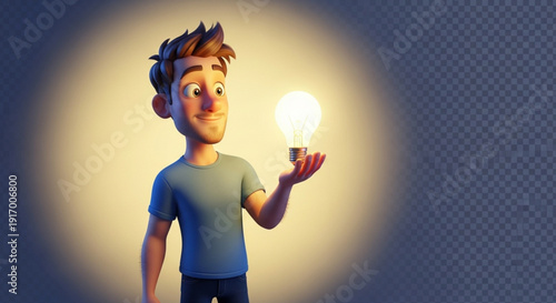 Man holding glowing lightbulb with bright idea