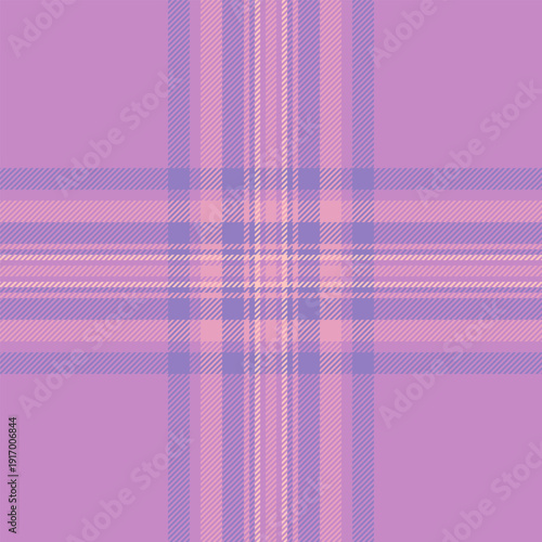 Equal tartan pattern seamless, fiber fabric vector texture. Mature background check plaid textile in purple and indigo colors.