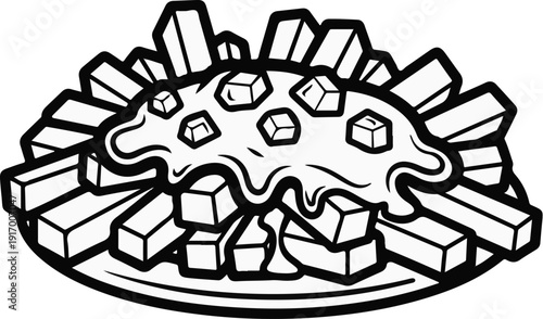 A plate of french fries covered in melted cheese and cubes