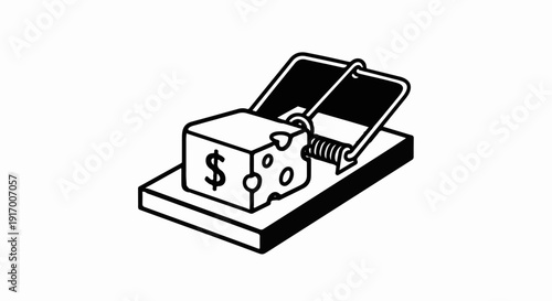 A mechanical mousetrap holds a block of cheese with a dollar sign