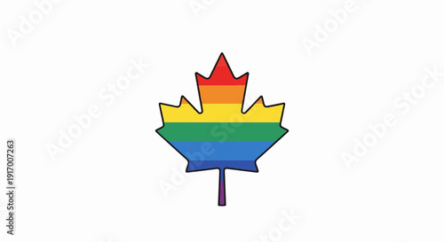 A rainbow-colored maple leaf on a white background