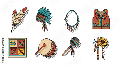 Native american cultural symbols with traditional patterns and colors