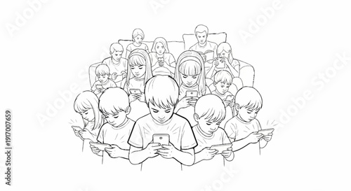 A diverse group of people, young and old, engrossed in their mobile devices