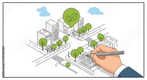 Sustainable urban development concept with eco-friendly design elements