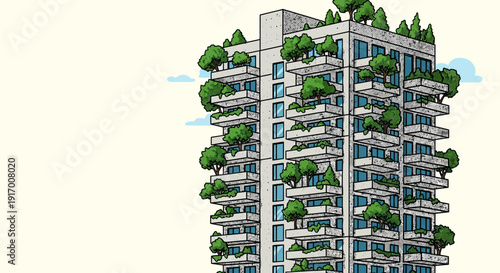 Urban eco architecture with modern greenery on high-rise building