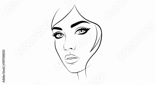 A minimalist line drawing of a woman's face with striking eyes and full lips