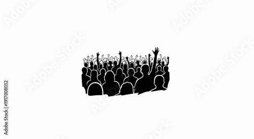 A crowd of silhouettes with hands raised in celebration or excitement