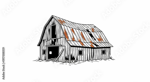A rustic, dilapidated barn with a rusty, corrugated roof and wooden walls