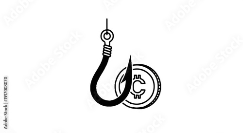 A fishing hook dangles, poised to catch a coin with a currency symbol