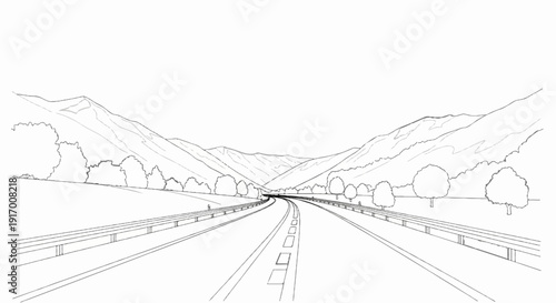 A scenic highway winds through a valley towards distant mountains