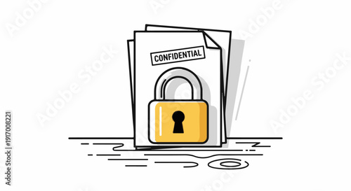 A secured stack of papers marked "confidential" with a golden padlock