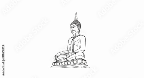 A serene Buddha statue seated in meditation on a tiered platform