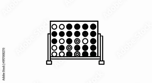 A line art graphic of a connect four board game with some pieces in place