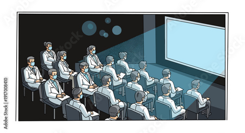 Medical professionals attending presentation in theater setting