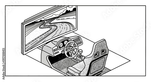 Retro isometric driving simulator with racing track on screen