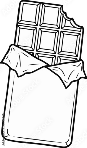 A partially unwrapped chocolate bar with a bite taken out of it