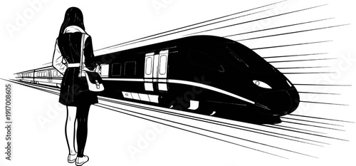 A person stands on a platform as a fast train speeds by