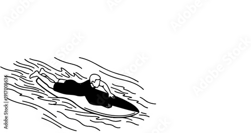 A person surfs on a board, riding a wave