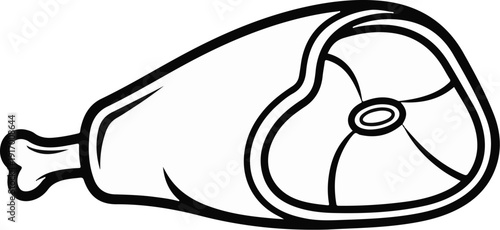 A simple black and white line drawing of a raw ham shank with a bone