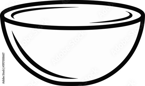 A simple black and white line drawing of a round bowl on a white background