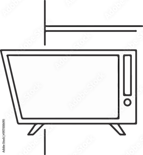 A simple black and white line drawing of a television on a stand