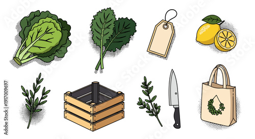 Vintage market vibes: greens, lemons, and kitchen essentials in retro style