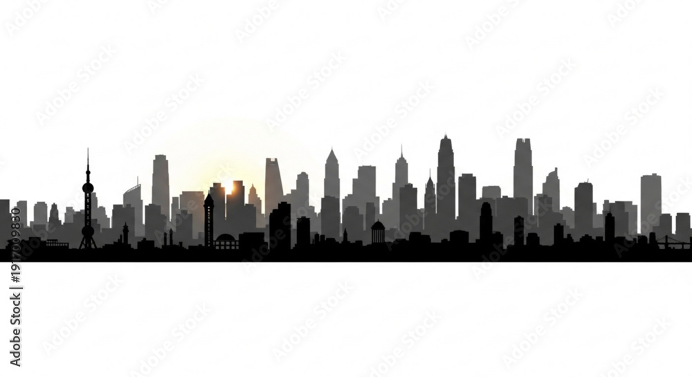 Obraz premium A minimalist vector graphic of a city skyline at sunset