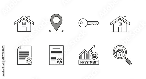 A set of vector icons representing real estate and property investment concepts