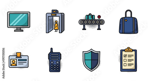 Colorful security and travel icons set for modern business and travel needs