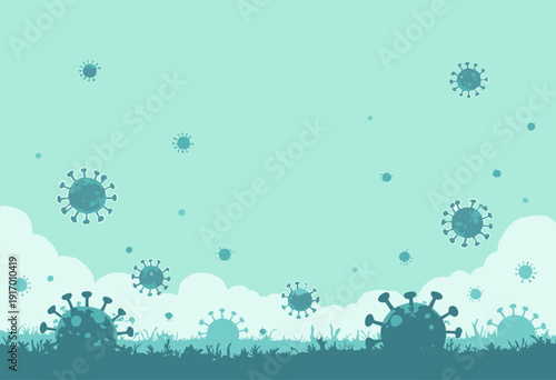 3D Bacteriophage background Roboticlooking virus shapes landing surface bottom border Soft teal white Science fiction vibe