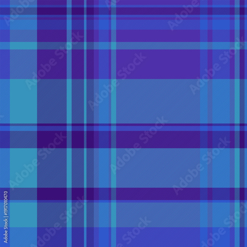 Suite check plaid vector, decoration fabric background pattern. Business texture tartan textile seamless in cyan and indigo colors.