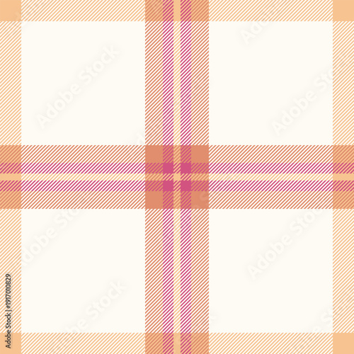 Halftone textile pattern background, machinery fabric texture check. Aged tartan seamless plaid vector in orange and ivory colors.