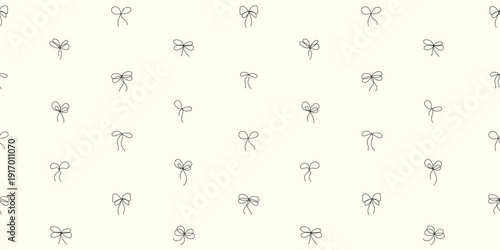Doodle bow seamless background. Thin strokes, playful rhythm, Modern outline aesthetic. Perfect for planner, bedding, pajamas, tote bags, home textiles, wrapping, scrapbook paper
