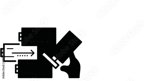 Abstract icon showing hand holding card and data flow