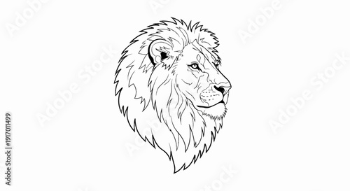 Detailed black and white line art drawing of a lion's regal head