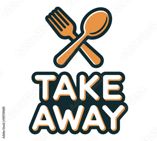 A take away food logo with a fork and spoon on a white background