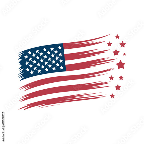 A stylized illustration of the American flag waving