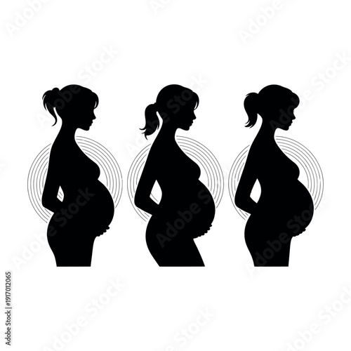 Three pregnant women in different stages of pregnancy