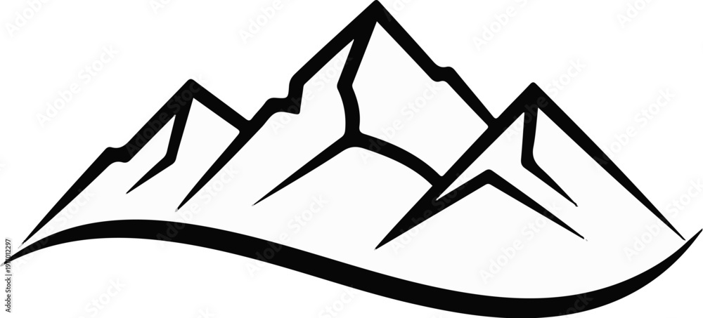 Fototapeta premium Stylized mountain range peaks rendered with thick black lines on a white background
