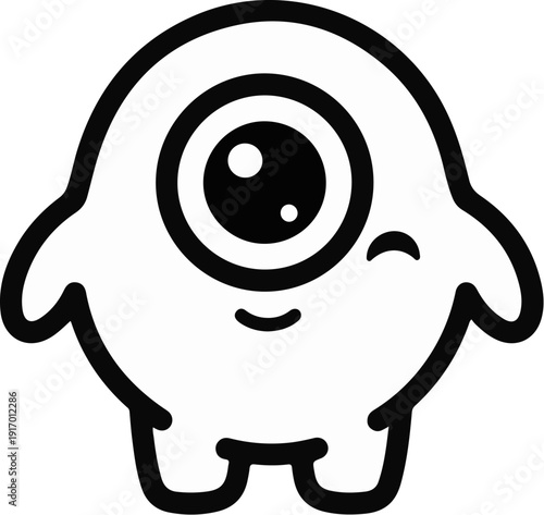 A cute, cartoony, one-eyed creature with stubby legs and arms winks