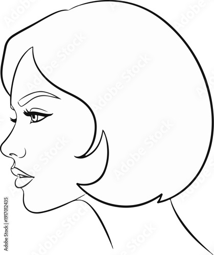 A minimalist outline of a woman's profile with short, stylish hair