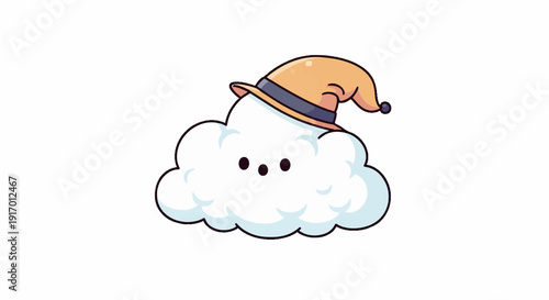 Cute cartoon cloud wearing a wizard hat with a cheerful expression