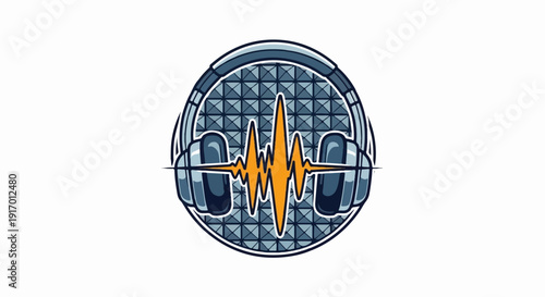Stylized headphones and soundwave icon