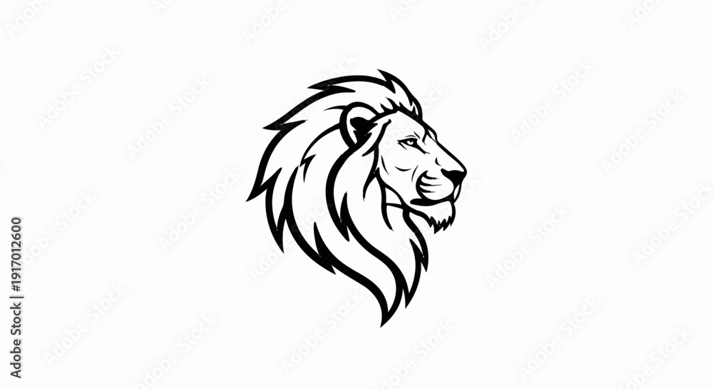 Fototapeta premium Stylized black and white profile of a lion's head with a flowing mane