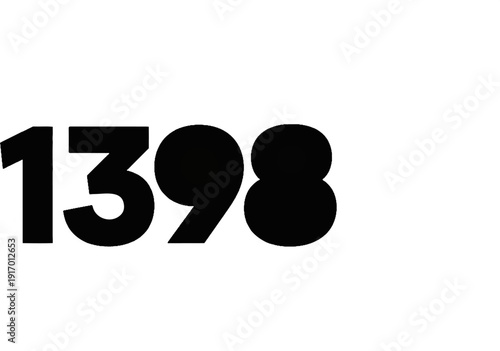 Bold black numbers 1398 prominently displayed on a white background