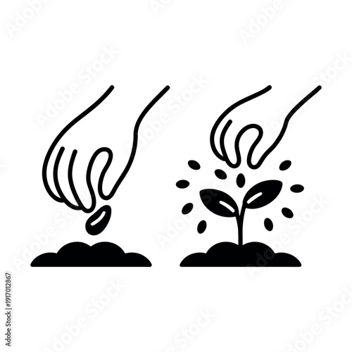 A hand planting a seed and nurturing growth