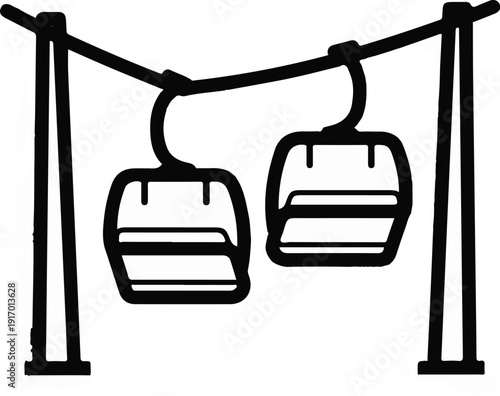 Iconic ski lift cabins suspended on thick cables between tall poles